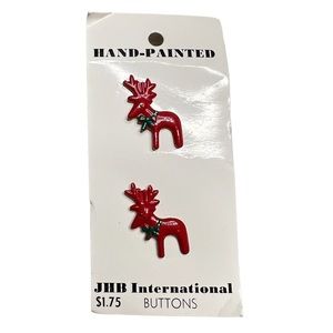 Vintage 80s red reindeer metal buttons for sewing crafting
